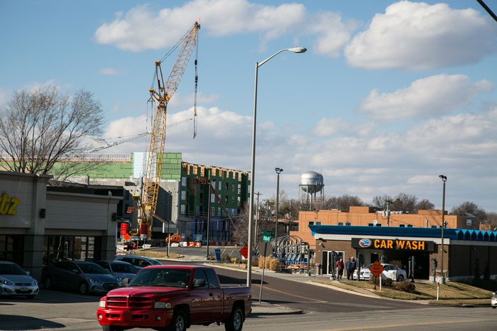 downtown overland park with multifamily community being built