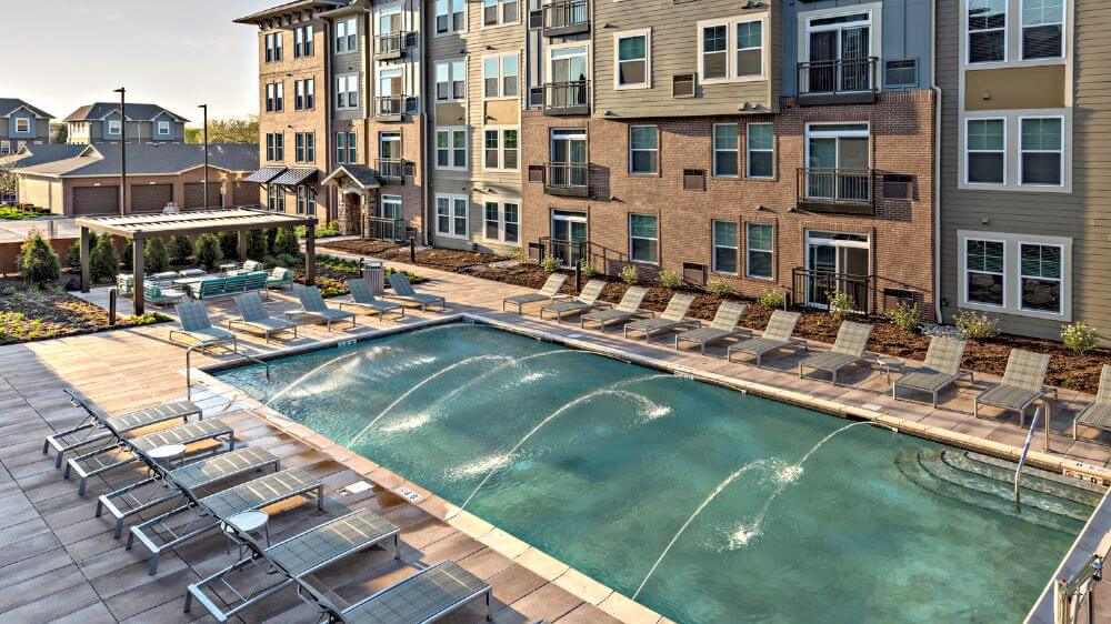 Pool deck at the 180-unit Draper and Kramer community in Schaumburg, Illinois